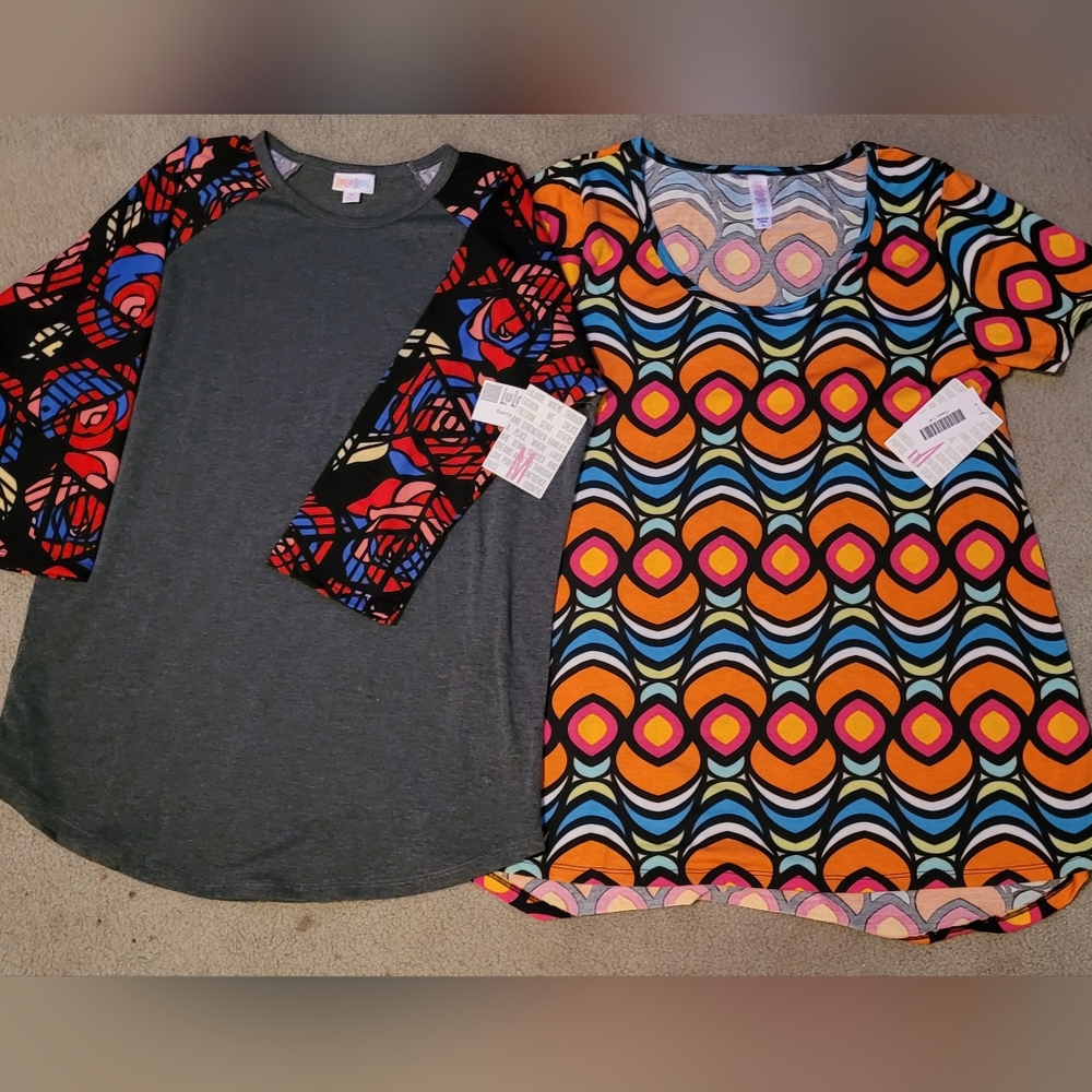 Lot of 2 LuLaRoe shirts/tops Randy & Classic T Grey, Geometric Medium NWT